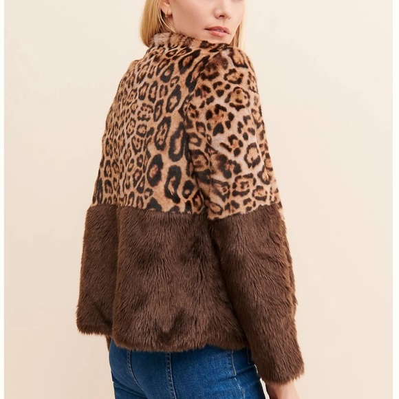 Anthropologie Current Air faux, fur color block and leopard print jacket - Picture 10 of 15